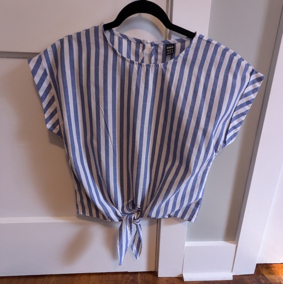 Women's striped tie waist top - Picture 1 of 5